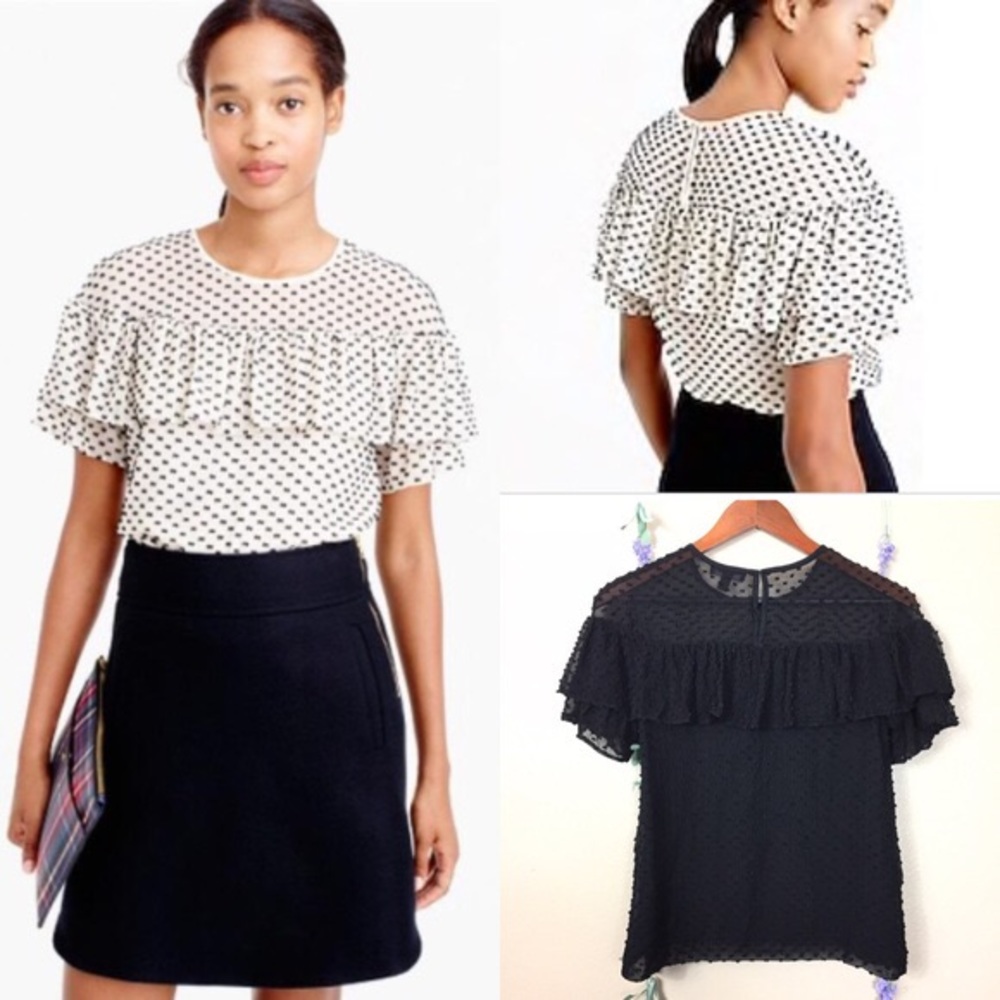 J Crew Swiss Dot Ruffle Blouse sz 6